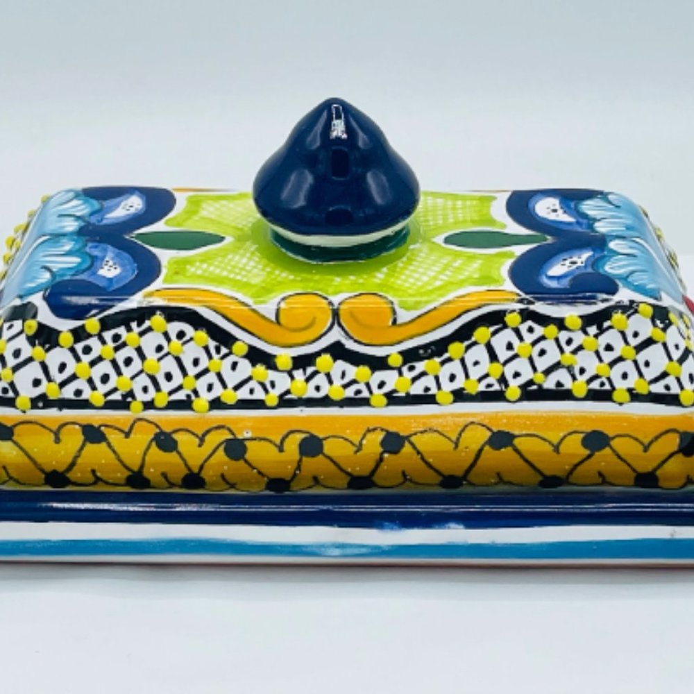 Beautifully Handmade and Painted Mexican Talavera Butter Dish are made in Mexico
